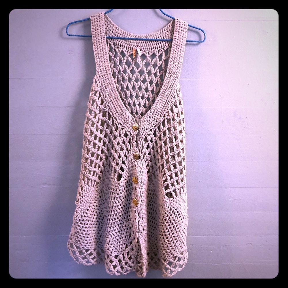 Free People Open Knit Cardigan Sweater Vest - S
